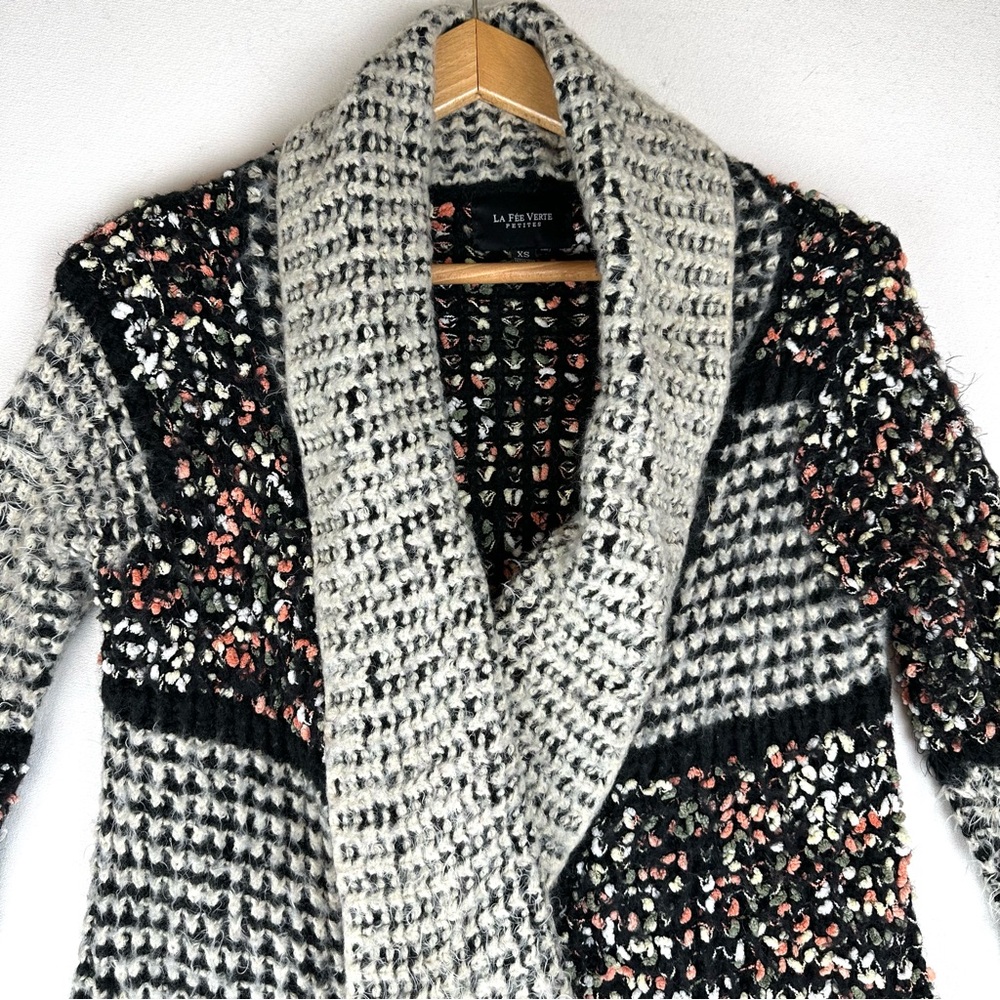 La Fee Verte Anthropologie Oona Confetti Eyelash  Open Front Cardigan Office - Picture 3 of 9